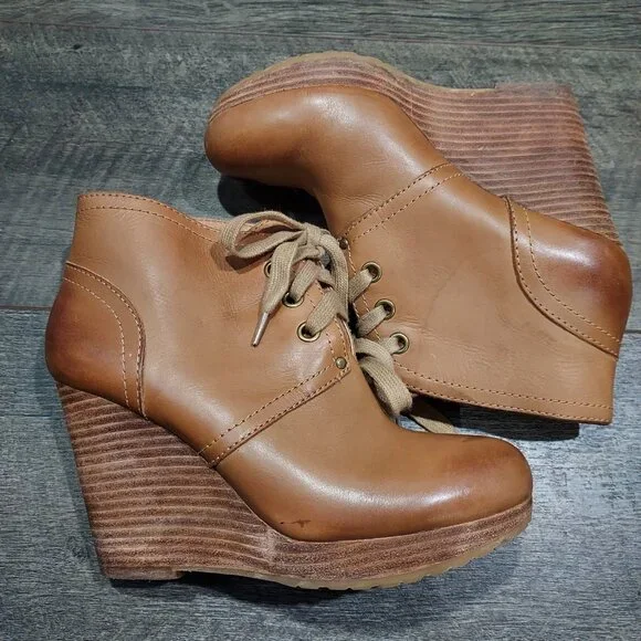 Lucky Brand Leather Norice Lace-Up Wedge Heels Ankle Boots Women's Size 7.5 - Picture 10 of 10